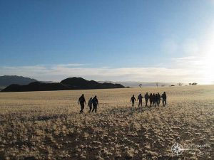 Reisegruppe in der Steppe von Namibia